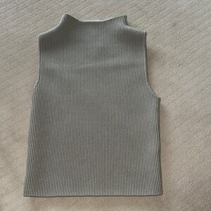 Green/Gray Ribbed Sleeveless Turtleneck Top